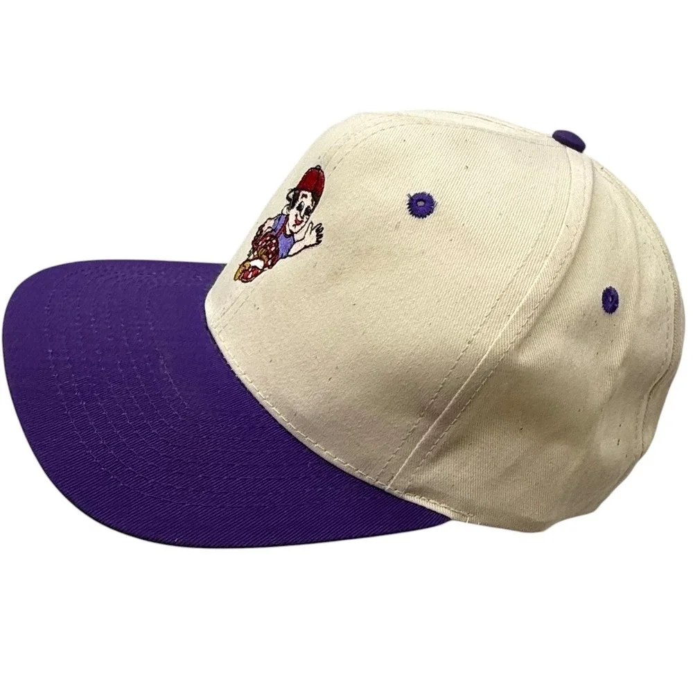 Vintage Bobs Big Boy‎ Snapback Hat Cream Purple Mascot Embroidered Cap TC